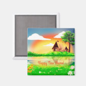 ハッピーニューホームキャビンシーンスクエアマグネット マグネット (正面/裏面)