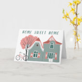 ハッピーニューホームスウィート図解入りの、写真付きのカスタム カード (黄色い花)