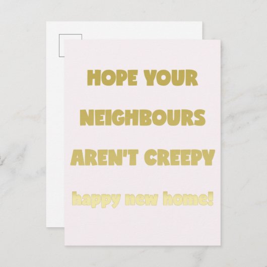 ハッピーニューホーム |不気味な隣人 – おもしろい引用文 案内ポストカード (正面/裏面)