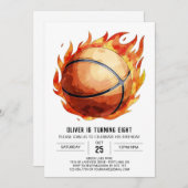 ハッピーネットウォーターカラーバスケットボール誕生日 招待状 (正面/裏面)