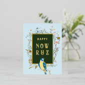 ハッピーノウルーズソングバードフォイルハガキ 箔シーズンポストカード (立ち正面)