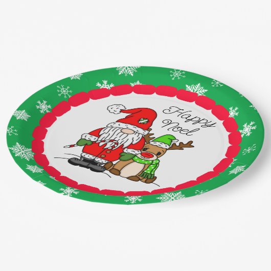 ハッピーノエル格言サンタ&トナカイのクリスマス ペーパープレート (アングル)