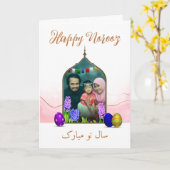 ハッピーノーズフォトパステルピンクの花カラフル卵 カード (黄色い花)