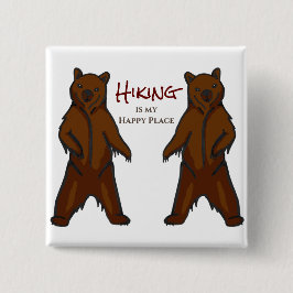 ハッピーハイキングアウトドア自然グリズリーベア 缶バッジ