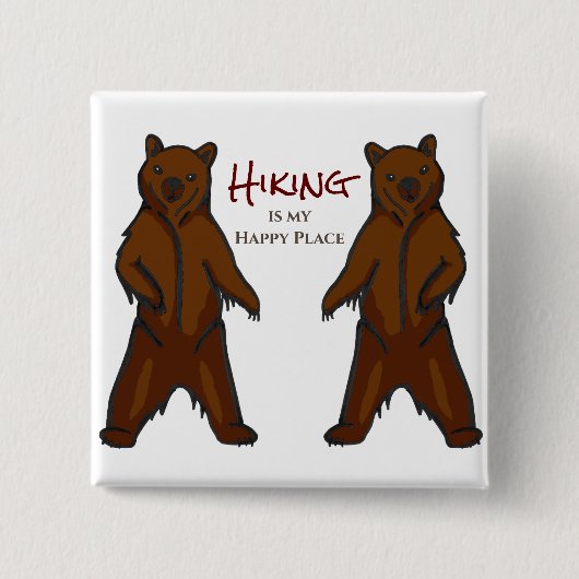 ハッピーハイキングアウトドア自然グリズリーベア 缶バッジ (正面)