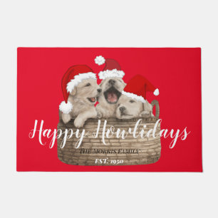 ハッピーハウリおもしろいデイズかわいいハッピーブルドッグクリスマス赤 ドアマット