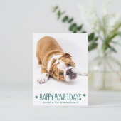 ハッピーハウリディズグリーンシンプルかわいいペットドッグの写真 シーズンポストカード (スタンド正面)