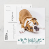 ハッピーハウリディズグリーンシンプルかわいいペットドッグの写真 シーズンポストカード (正面/裏面)