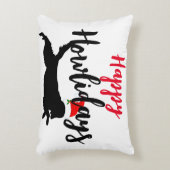 ハッピーハウリデイズおもしろい犬ホワイトブラックレッドクリスマス アクセントクッション (正面(垂直))