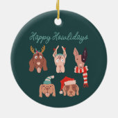 ハッピーハウリデイズかわいいクリスマスドッグ セラミックオーナメント (裏面)