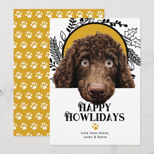 ハッピーハウリデイズアイリッシュウォータースパニエル犬ドッグクリスマス シーズンカード (正面/裏面)