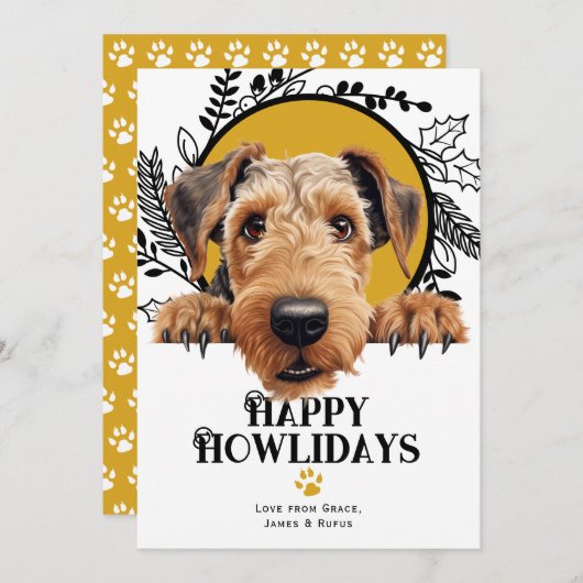 ハッピーハウリデイズアイレッデールテリアードッグクリスマス シーズンカード (正面/裏面)