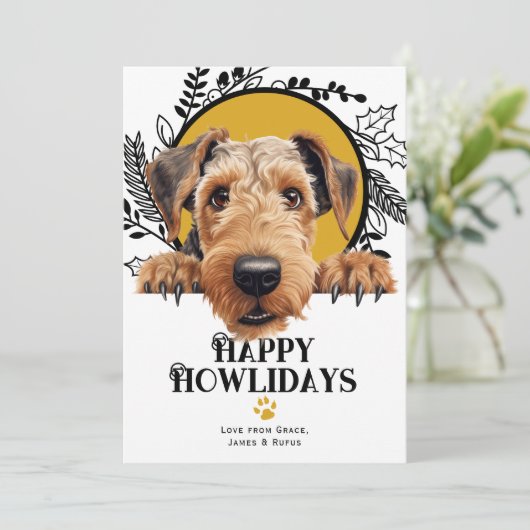 ハッピーハウリデイズアイレッデールテリアードッグクリスマス シーズンカード (スタンド正面)