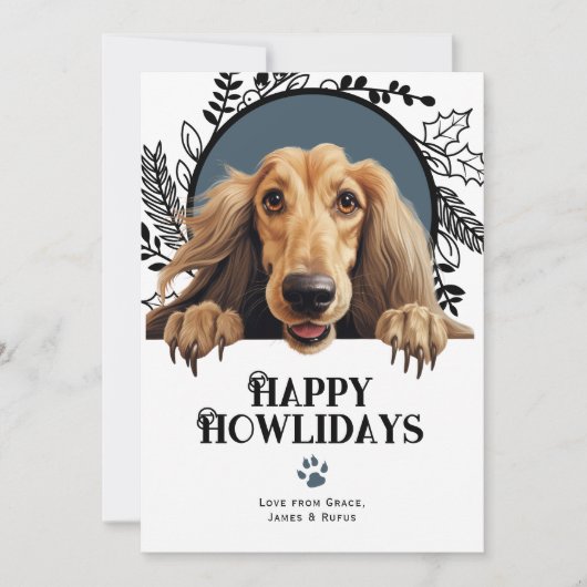 ハッピーハウリデイズアフガンハウンドドッグクリスマス シーズンカード (正面)