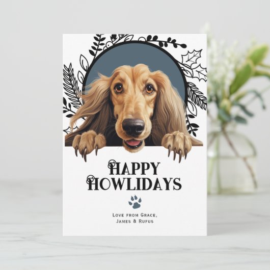 ハッピーハウリデイズアフガンハウンドドッグクリスマス シーズンカード (スタンド正面)