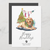 ハッピーハウリデイズイエローラブラドールドッグクリスマス シーズンカード (正面/裏面)