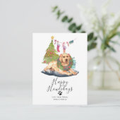 ハッピーハウリデイズイエローラブラドールドッグクリスマス シーズンポストカード (スタンド正面)