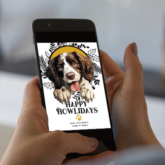 ハッピーハウリデイズイングリッシュスリンガースパニエル犬クリスマス シーズンカード