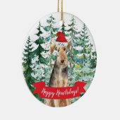 ハッピーハウリデイズウェルシュテリア犬クリスマスオーネーム セラミックオーナメント (右)