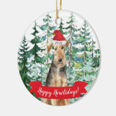 ハッピーハウリデイズウェルシュテリア犬クリスマスオーネーム セラミックオーナメント (左)