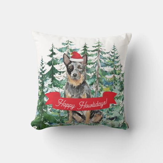 ハッピーハウリデイズオーストラリア牛の犬のクリスマス クッション (正面)