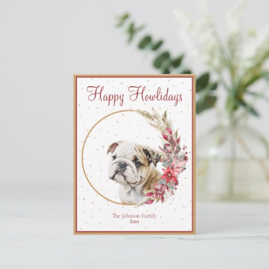ハッピーハウリデイズカワイイ英語ブルドッグ シーズンポストカード (スタンド正面)