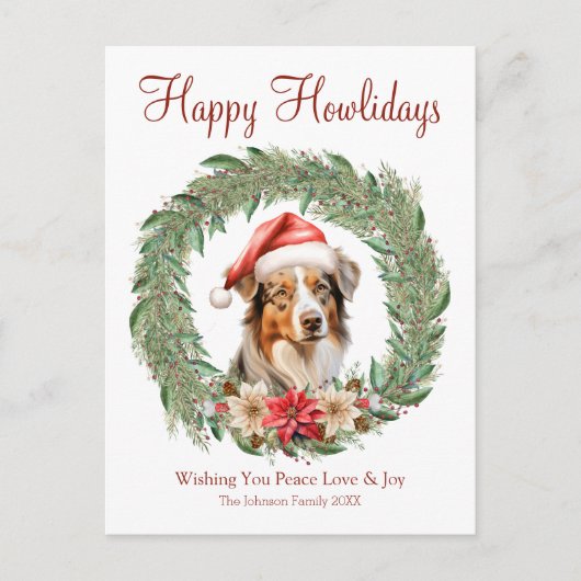 ハッピーハウリデイズキュートオーストラリア羊飼い犬 シーズンポストカード (正面)