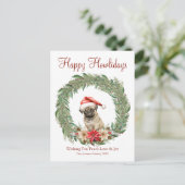 ハッピーハウリデイズキュートパグ犬 シーズンポストカード (スタンド正面)