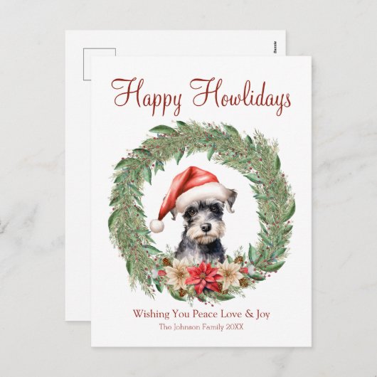 ハッピーハウリデイズキュートミニチュアシュナウツァードッグ シーズンポストカード (正面/裏面)