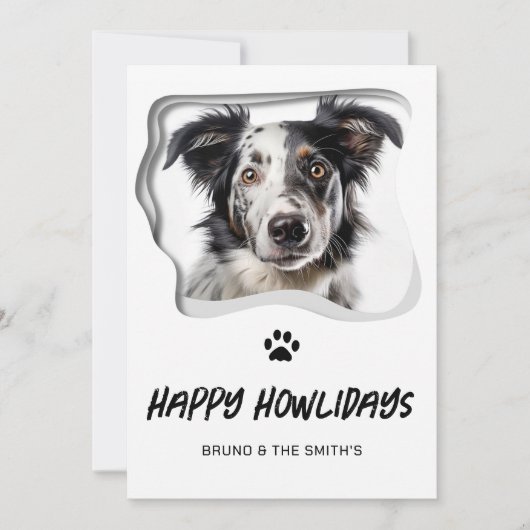ハッピーハウリデイズキュート白黒ドッグクリスマス シーズンカード (正面)