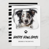 ハッピーハウリデイズキュート白黒ドッグクリスマス シーズンカード (正面/裏面)