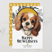 ハッピーハウリデイズキングチャールズスパニエル犬ドッグクリスマス シーズンカード (正面/裏面)