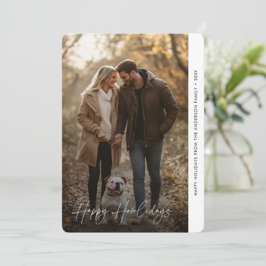 ハッピーハウリデイズクリスマスフォトおもしろい犬 シーズンカード (スタンド正面)