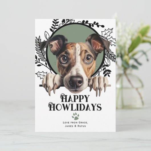 ハッピーハウリデイズグレイハウンドドッグクリスマス シーズンカード (スタンド正面)