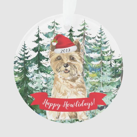 ハッピーハウリデイズケアンテリアドッグクリスマス オーナメント (正面)