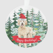ハッピーハウリデイズゴールデンドゥードルドッグクリスマス オーナメント (正面)