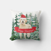 ハッピーハウリデイズゴールデンドードルドッグクリスマス クッション (正面)