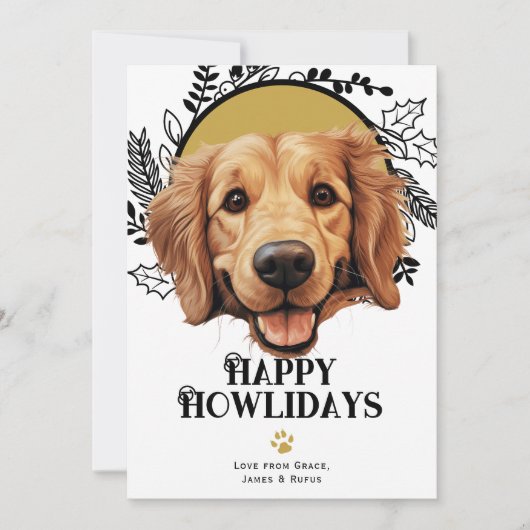 ハッピーハウリデイズゴールデンレトリバードッグクリスマス シーズンカード (正面)