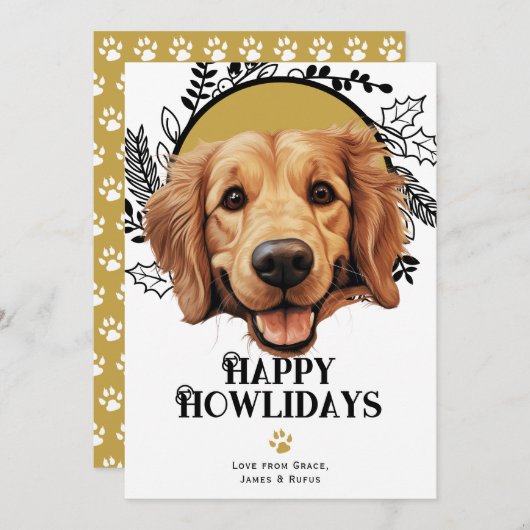 ハッピーハウリデイズゴールデンレトリバードッグクリスマス シーズンカード (正面/裏面)