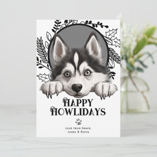 ハッピーハウリデイズシベリアハスキードッグクリスマス シーズンカード (スタンド正面)