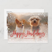 ハッピーハウリデイズスノーレッド |ペット犬の写真 シーズンポストカード (正面/裏面)