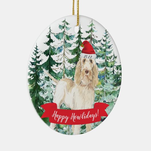 ハッピーハウリデイズスピノイタリアノドッグクリスマスホーン セラミックオーナメント (右)