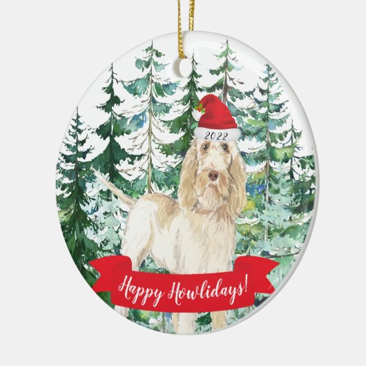 ハッピーハウリデイズスピノイタリアノドッグクリスマスホーン セラミックオーナメント (左)