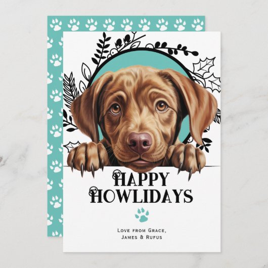 ハッピーハウリデイズチョコレートラブラドールドッグクリスマス シーズンカード (正面/裏面)