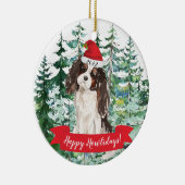 ハッピーハウリデイズトライカラーキングチャールズクリスマスO セラミックオーナメント (右)