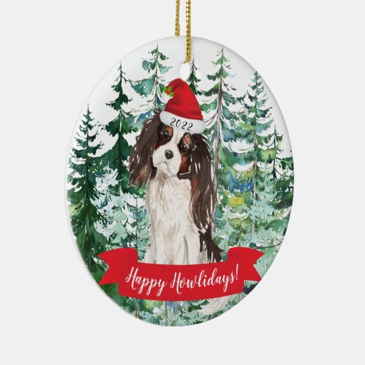 ハッピーハウリデイズトライカラーキングチャールズクリスマスO セラミックオーナメント (右)