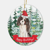 ハッピーハウリデイズトライカラーキングチャールズクリスマスO セラミックオーナメント (左)