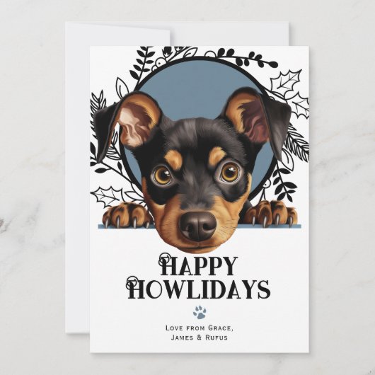 ハッピーハウリデイズドイツピンシャードッグクリスマス シーズンカード (正面)