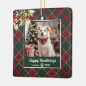 ハッピーハウリデイズドッググリーンレッドプレイドクリスマス セラミックオーナメント (左)
