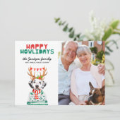 ハッピーハウリデイズドッグダルマチアのクリスマスフォトカード 招待状 (スタンド正面)